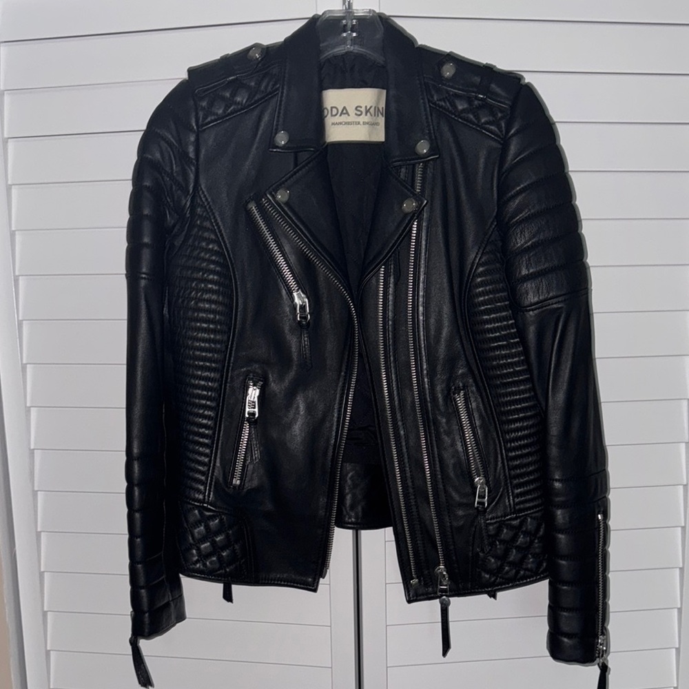 Black Leather Moto Jacket with Quilted Detailing